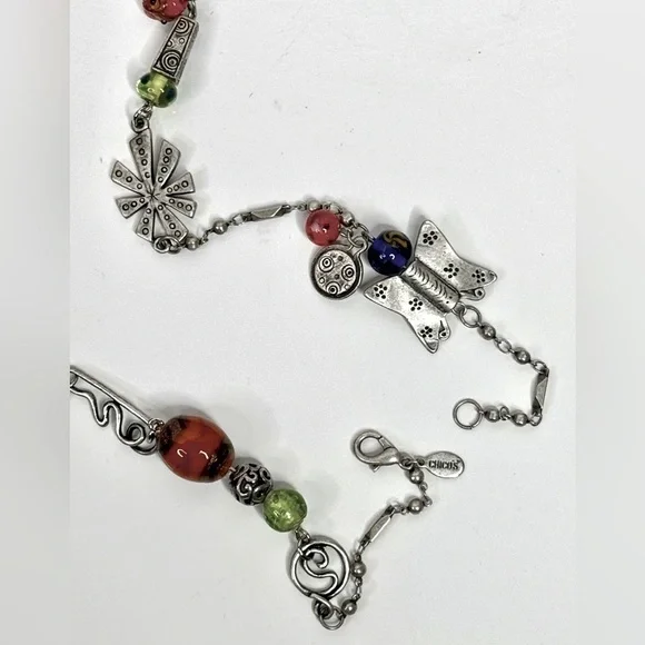 CHICO’S 21 Inch Long Multicolor Stones Beads Burnished Silver Necklace - Picture 8 of 9